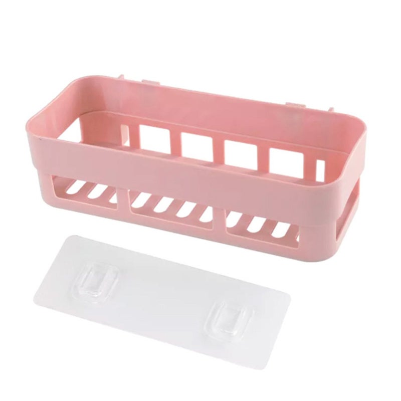 Bathroom Organizer: 2-Tier PP Material Adhesive Rack - No Drilling Quick Drainage Hollow-Out Design Shower Caddy for Home Bathroom and Kitchen Storage - Image 1