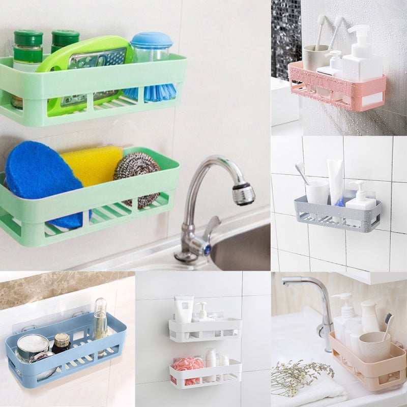 Bathroom Organizer: 2-Tier PP Material Adhesive Rack - No Drilling Quick Drainage Hollow-Out Design Shower Caddy for Home Bathroom and Kitchen Storage - Image 2
