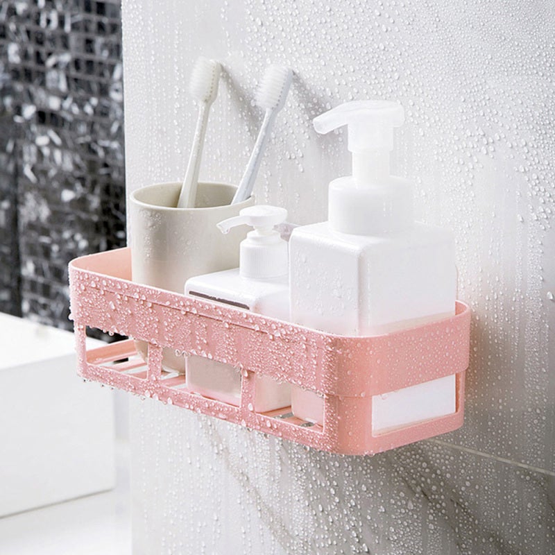 Bathroom Organizer: 2-Tier PP Material Adhesive Rack - No Drilling Quick Drainage Hollow-Out Design Shower Caddy for Home Bathroom and Kitchen Storage - Image 5