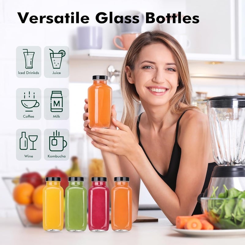 Glasgow 8 Pack 8 oz Glass Juice Bottles with Lids & Labels, Reusable Travel Juice Storage Containers, Clear Glass Drink Jars for Juicing, Water, Ginger, Wellness Shots - Leakproof, Dishwasher Safe - Image 2