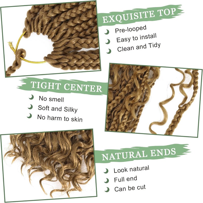 Eerya Goddess Box Braids Crochet Hair 12 Inch 8 Packs Pre-looped Bohemian Crochet Boho Box Braids With Curly Ends 3X Crochet Braids Hair for Women Synthetic Braiding hair(12 inch, #27) - Image 4