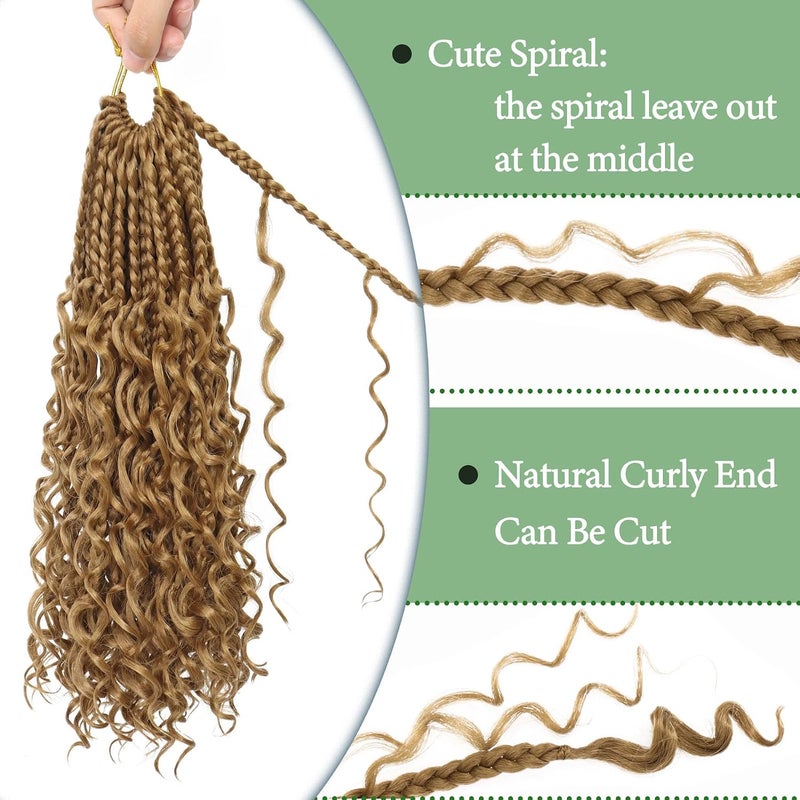 Eerya Goddess Box Braids Crochet Hair 12 Inch 8 Packs Pre-looped Bohemian Crochet Boho Box Braids With Curly Ends 3X Crochet Braids Hair for Women Synthetic Braiding hair(12 inch, #27) - Image 5