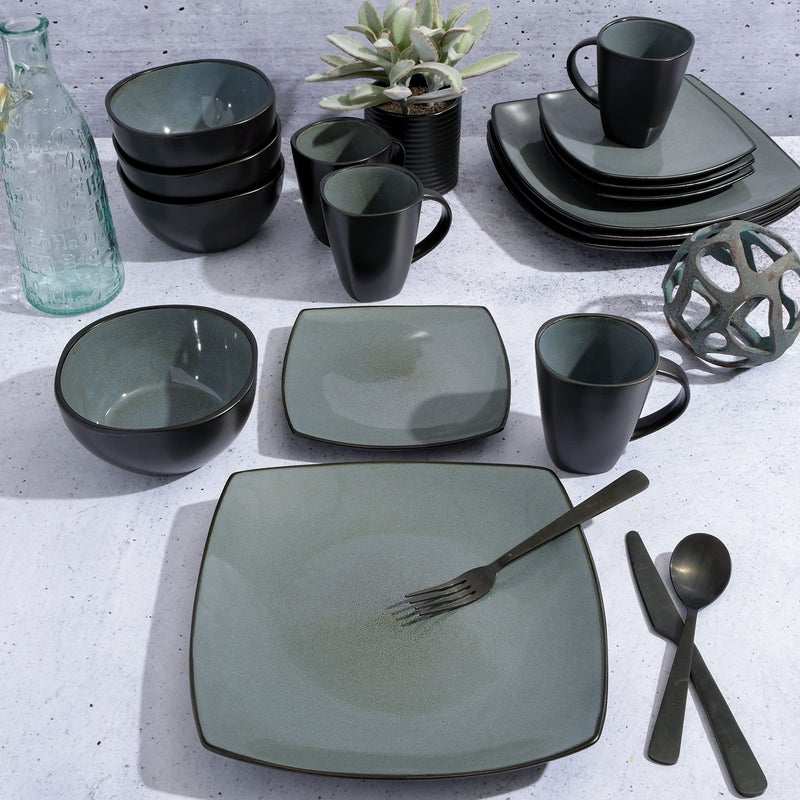 Gibson Elite Soho Lounge Square Reactive Glaze Stoneware Dinnerware Set, Service for 4 (16pc), Eclipse - Image 3