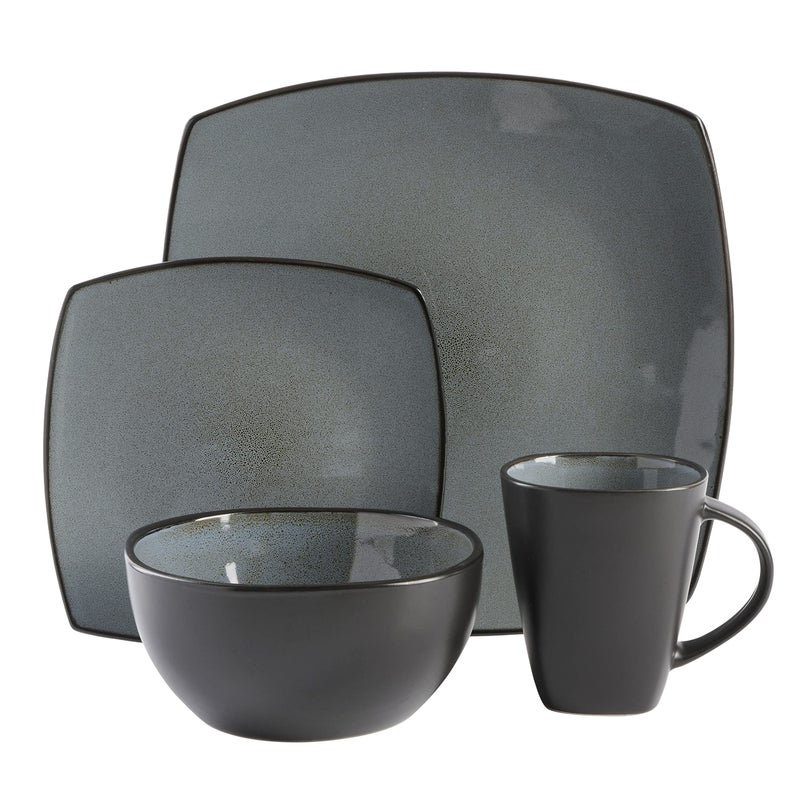 Gibson Elite Soho Lounge Square Reactive Glaze Stoneware Dinnerware Set, Service for 4 (16pc), Eclipse - Image 5