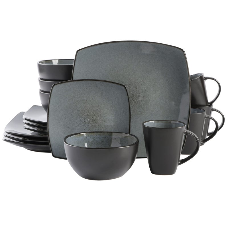 Gibson Elite Soho Lounge Square Reactive Glaze Stoneware Dinnerware Set, Service for 4 (16pc), Eclipse - Image 1