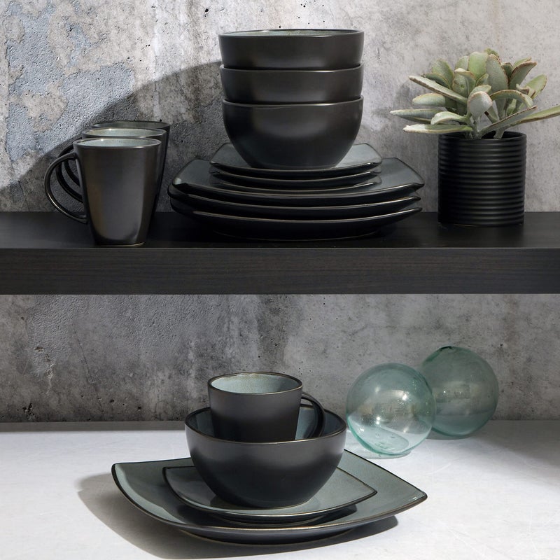 Gibson Elite Soho Lounge Square Reactive Glaze Stoneware Dinnerware Set, Service for 4 (16pc), Eclipse - Image 4