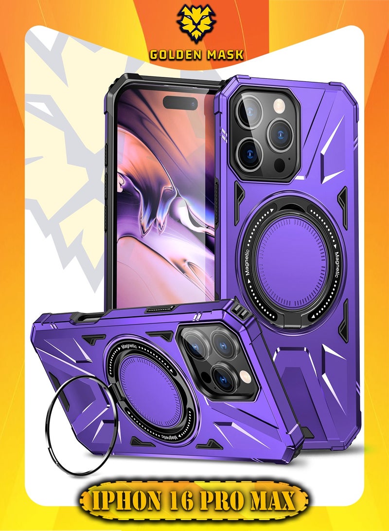 GOLDEN MASK GOLDEN MASK For iPhone 16 Pro Max Case Mag-Safe Magnetic Shockproof Phone Case with Ring Holder (Purple)