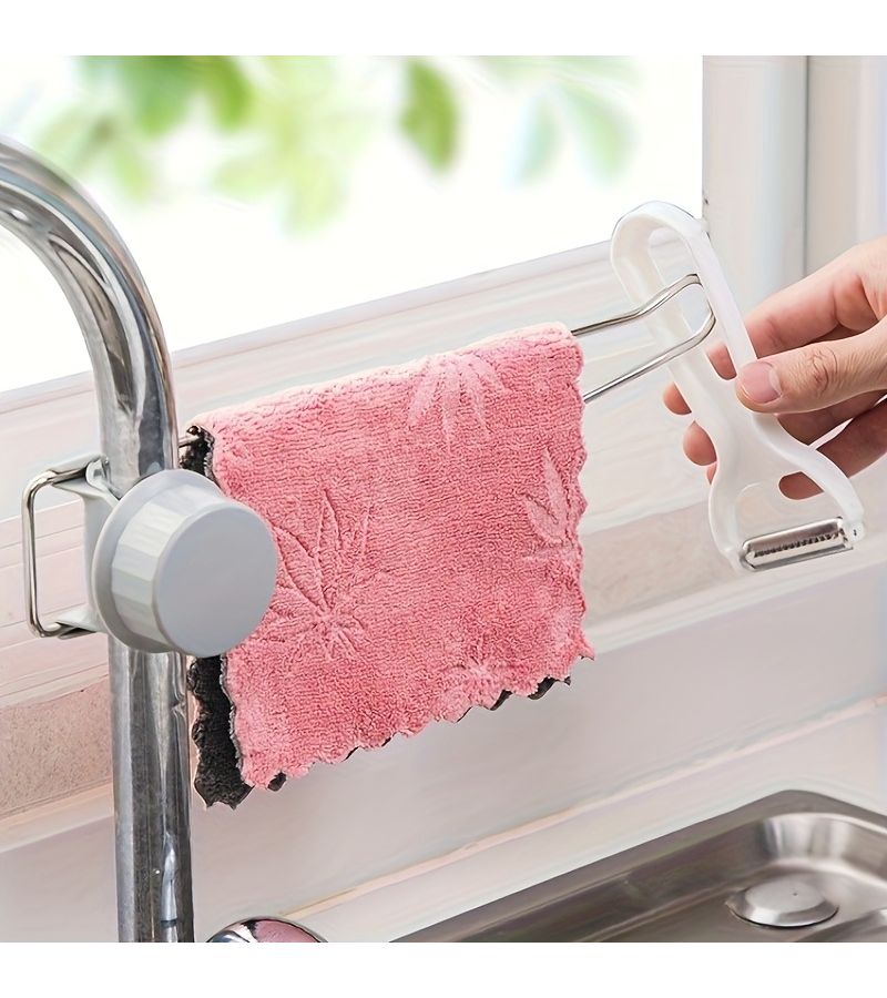 Adjustable Hook Kitchen Faucet Mounted Shelf With Quick Dry Cloth Rack 1pc Space Saving Design For Bathroom And Kitchen Storage - Image 1
