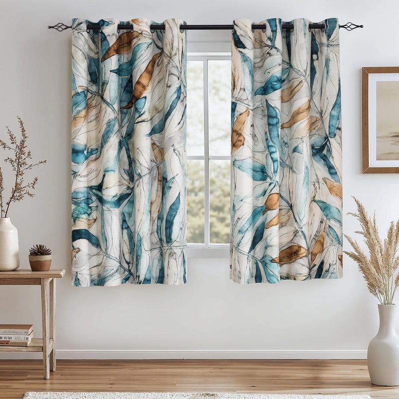 SUBRTEX Blackout Curtains 52Wx63L, Room Darkening Floral Curtains, Thermal Insulated 2 Panels Window Drapes, Boho Farmhouse Curtains for Living Room Bedroom Window Treatments, Blue - Image 1