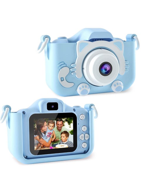 Kids Camera Upgrade HD Digital Camera for Toddlers Kid Camera Toys Front and Back Dual Cameras for Taking Photos and Recording Videos Multiple Cute Cartoon Photo Frames with 2.0in IPS Screen Gift Blue