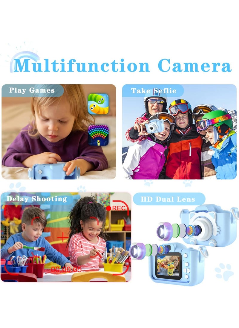 HOME 4 YOU - Kids Camera Upgrade HD Digital Camera for Toddlers Kid Camera Toys Front and Back Dual Cameras for Taking Photos and Recording Videos Multiple Cute Cartoon Photo Frames with 2.0in IPS Screen Gift Blue - Image 1