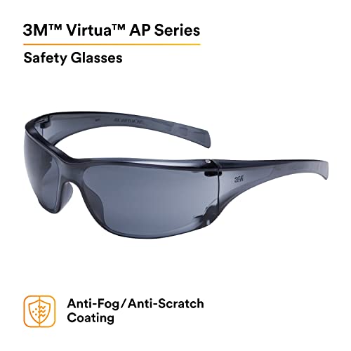 3M Safety Glasses, Virtua AP, 1 Pair, ANSI Z87, Anti-Fog, Anti-Scratch Coating, Gray Lens, Gray Frame, Side Shields, Economical Eye Protection, 99.9% UV Protection, Polycarbonate - Image 2