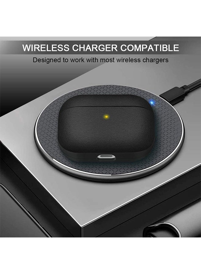 Case Compatible with Airpods Pro 2nd Generation, Leather Silicone Case Front LED Light Visible with Lanyard, Anti-drop Anti-scratch -  Black - Image 3