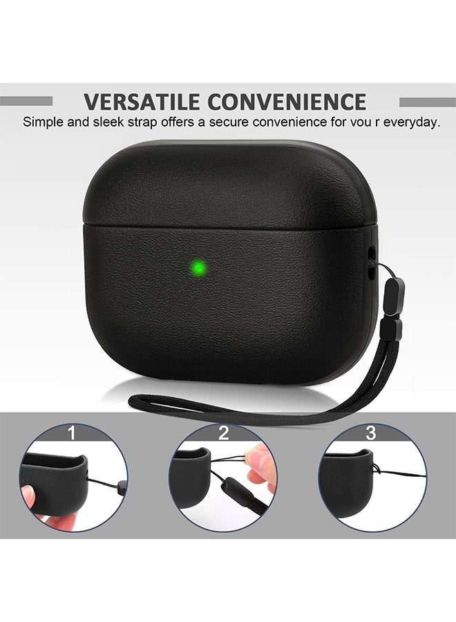 Case Compatible with Airpods Pro 2nd Generation, Leather Silicone Case Front LED Light Visible with Lanyard, Anti-drop Anti-scratch -  Black - Image 4