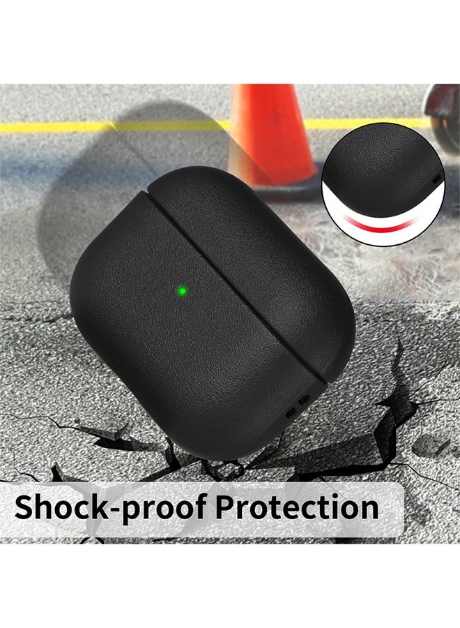Case Compatible with Airpods Pro 2nd Generation, Leather Silicone Case Front LED Light Visible with Lanyard, Anti-drop Anti-scratch -  Black - Image 2