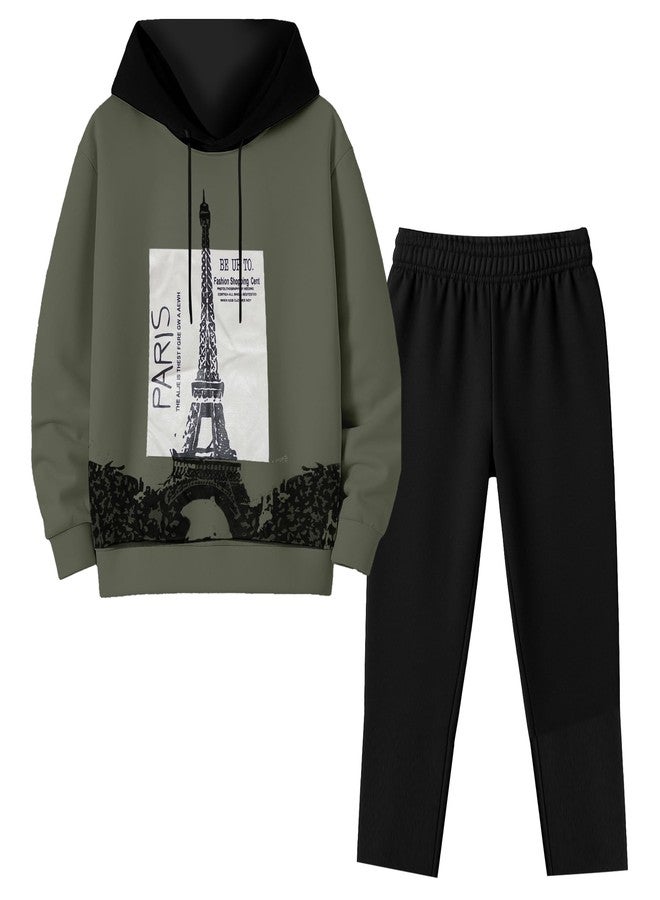 فولكس طقم ملابس أطفال من فولكس، يتضمن سترة بغطاء رأس وبنطال رياضي، مناسب للأولاد والبنات | ملابس شتوية رياضية | سترة بغطاء رأس مع بنطال رياضي | ملابس مريحة مصنوعة من مزيج القطن للأطفال (من 2 إلى 16 سنة) - Image 1