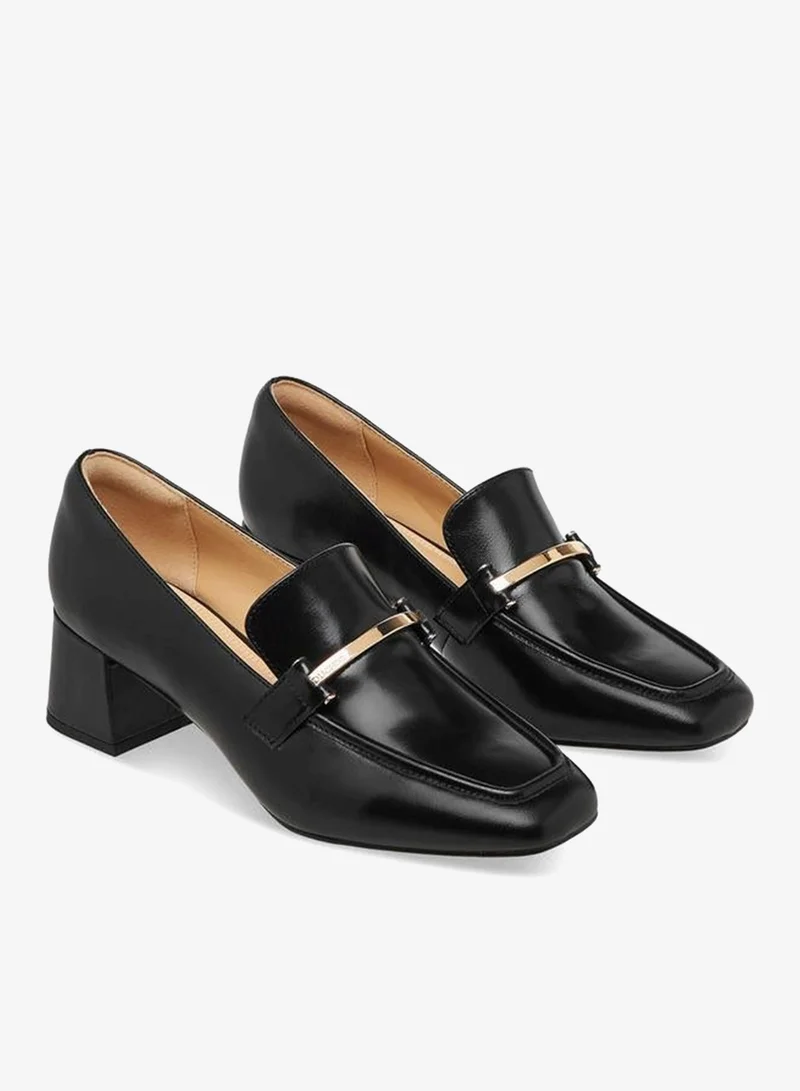 DUCHINI Women Block Heel Leather Loafers