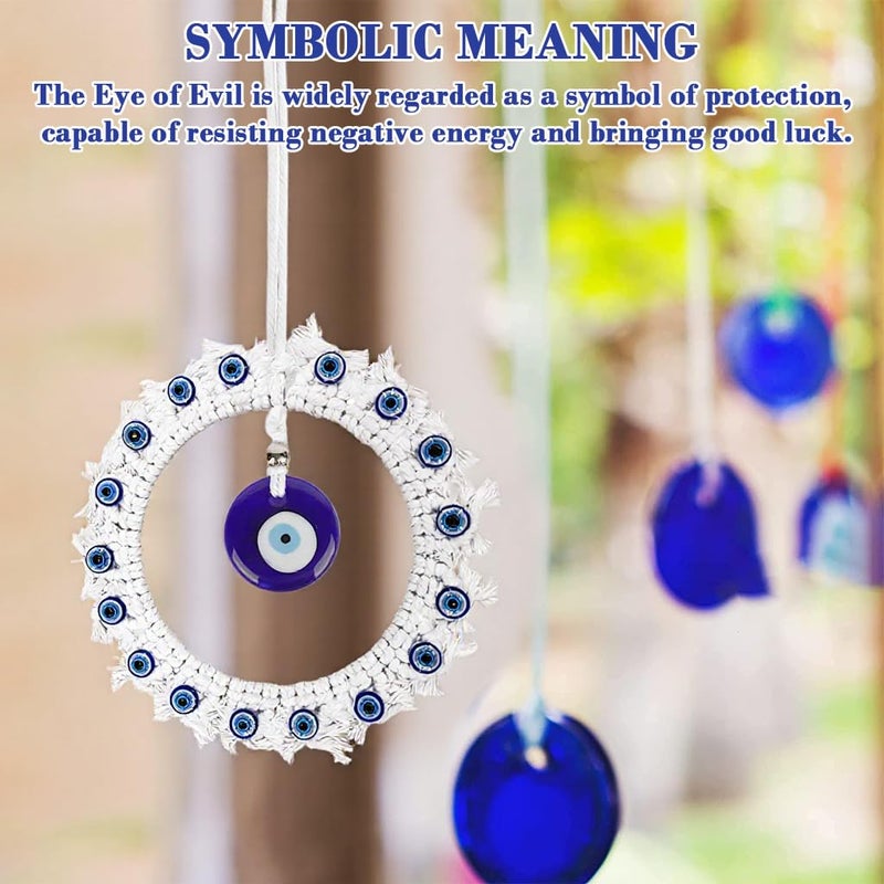 HASTHIP® Handmade Blue Evil Eye Charm Wall Ornament Macramé Cotton Rope Woven Round Resin Evil Eye Auspicious Wall Room Hanging Decor House Gift -17'' - Image 5