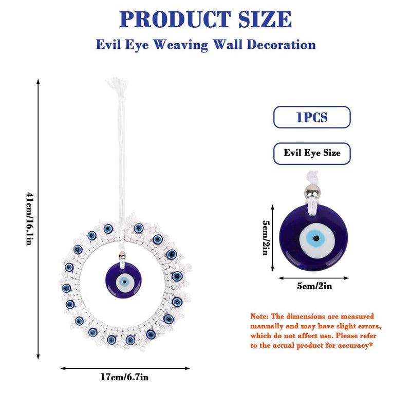 HASTHIP® Handmade Blue Evil Eye Charm Wall Ornament Macramé Cotton Rope Woven Round Resin Evil Eye Auspicious Wall Room Hanging Decor House Gift -17'' - Image 2