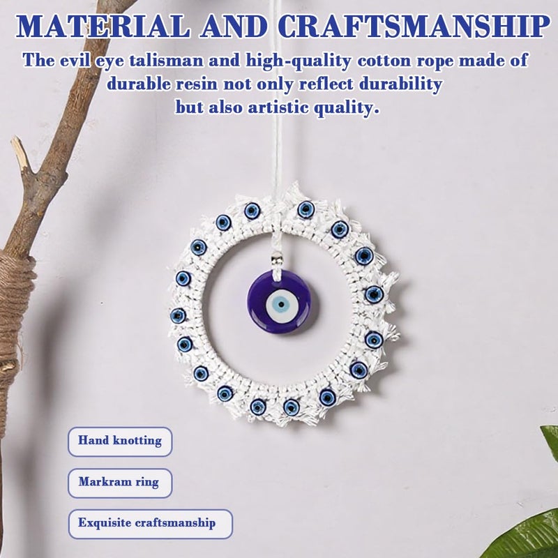 HASTHIP® Handmade Blue Evil Eye Charm Wall Ornament Macramé Cotton Rope Woven Round Resin Evil Eye Auspicious Wall Room Hanging Decor House Gift -17'' - Image 4