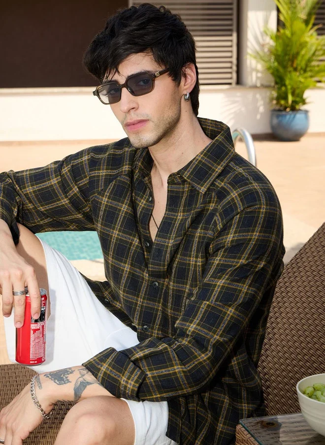 The Souled Store  The Souled Store Men's Black Tartan Checks Casual Shirt  | Best Price UAE