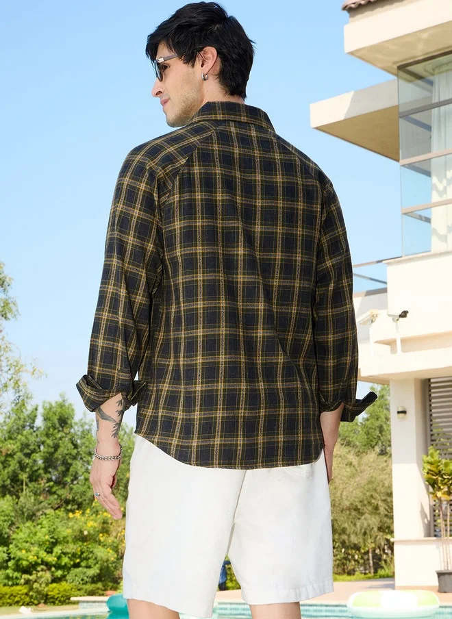 The Souled Store  The Souled Store Men's Black Tartan Checks Casual Shirt  | Best Price UAE