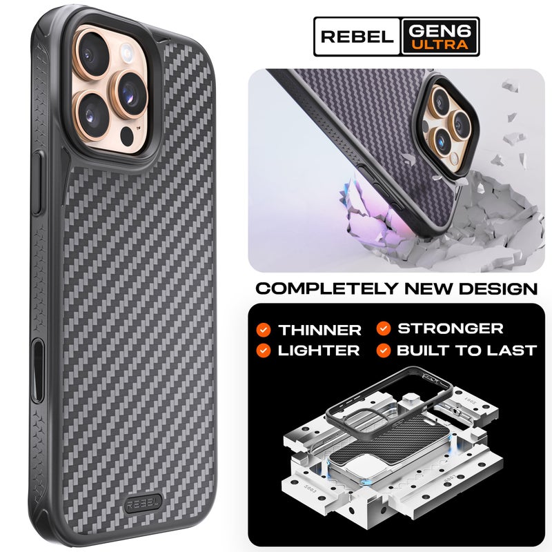 REBEL Case for iPhone 16 Pro Max [Gen-6 Aramid Fiber] Strong MagSafe Compatible, Grippy Sides, Shockproof Corners, Metal Lens + Buttons, Upgraded Protective Design, 6.9 Inch Phone 2024 (Black) - Image 3
