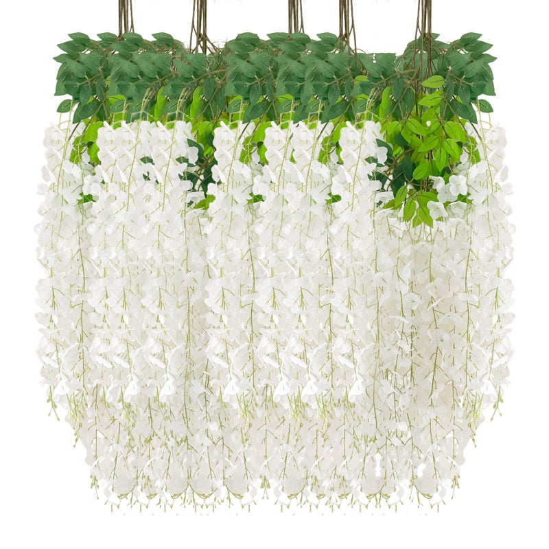 Luerbi 24 Pack White Flower Vines  White Wisteria Hanging Flowers  Fake White Wisteria  3.77 Feet White Artificial Wisteria Flowers  White Hanging Wisteria Flowers Garland  Yard White Flower Vines Decor - Image 1