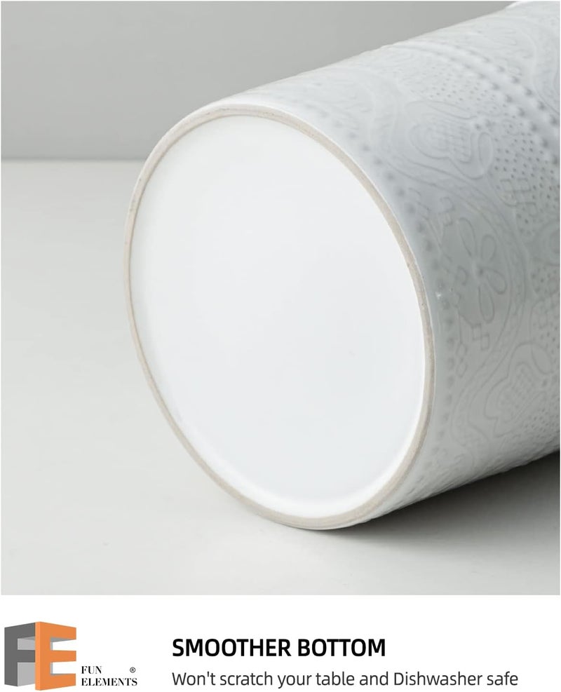 FE FUN ELEMENTS FUN ELEMENTS Kitchen Utensil Holder, 7.2" Super Large Utensil Crock Heavy and Stable Lace Emboss Ceramic Utensil Holder for Kitchen Counter (Bright White) - Image 3