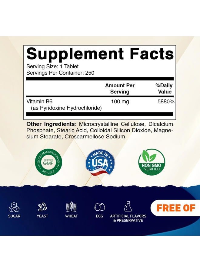 Vitamatic Vitamin B6 (Pyridoxine HCI), 100mg 250 Vegetarian Tablets - Promotes Energy Production, boosts Metabolism and Immune Health Support - Image 2