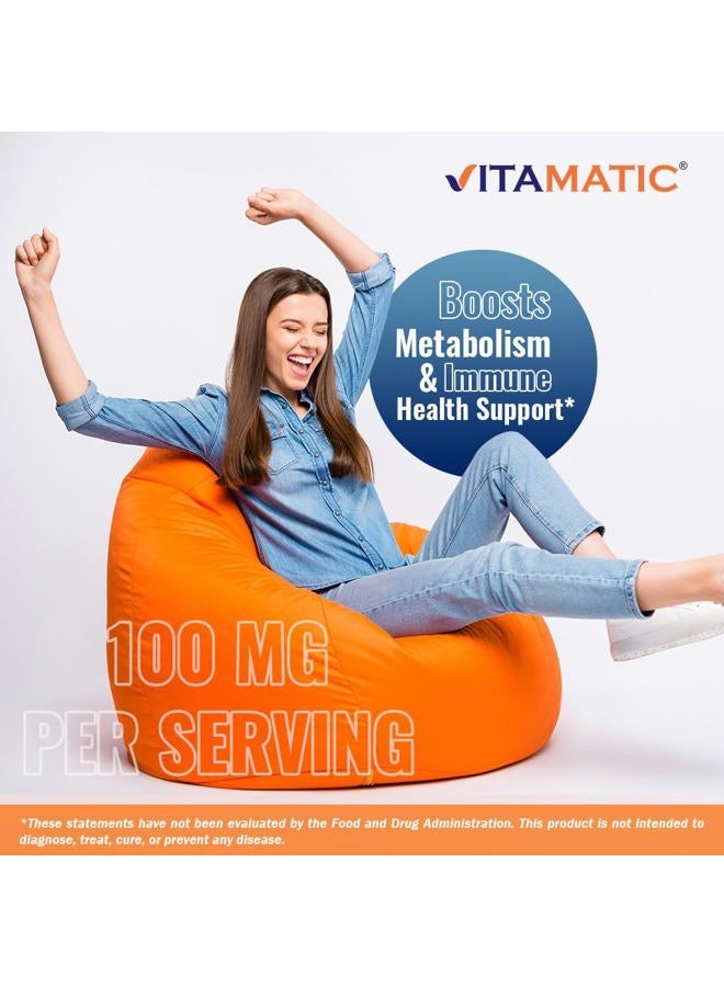 Vitamatic Vitamin B6 (Pyridoxine HCI), 100mg 250 Vegetarian Tablets - Promotes Energy Production, boosts Metabolism and Immune Health Support - Image 4