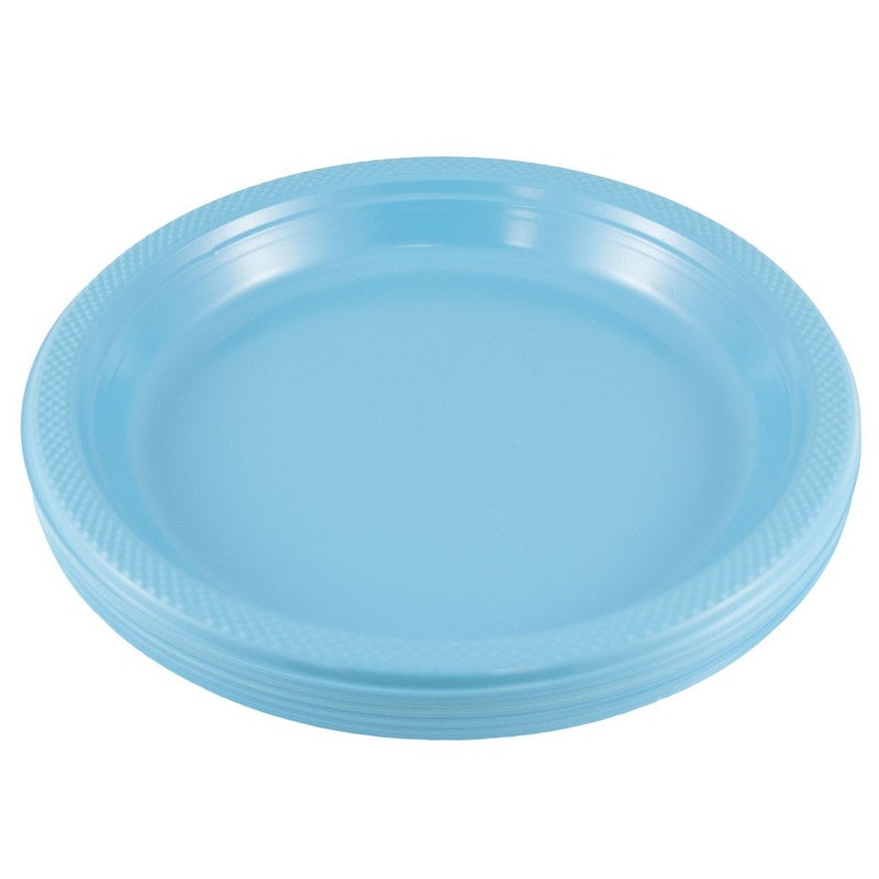 JAM PAPER Round Plastic Party Plates - Large - 10 1/4 inch - Caribbean Light Blue - 20/Pack - Image 1