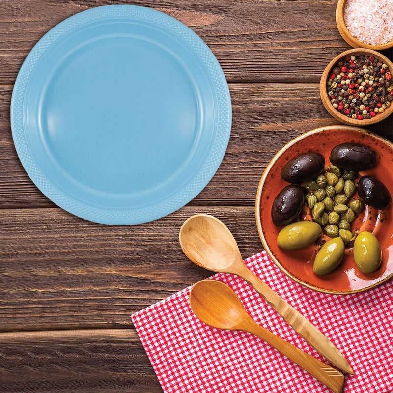 JAM PAPER Round Plastic Party Plates - Large - 10 1/4 inch - Caribbean Light Blue - 20/Pack - Image 3