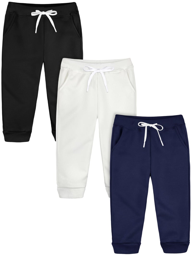 Resinta 3 Pack Toddler Girls' Fleece Pants Baby Casual Pull On Active Sweatpants Warm Joggers with Pockets Drawstring - Image 1