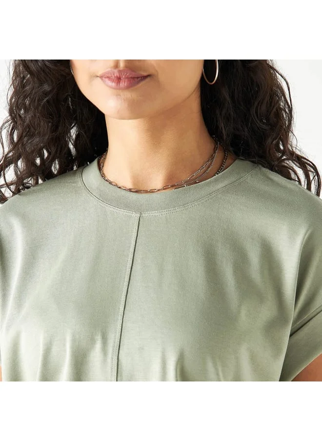 لي كوبر Lee Cooper T-shirt with Extended Sleeves and Ruched Detail