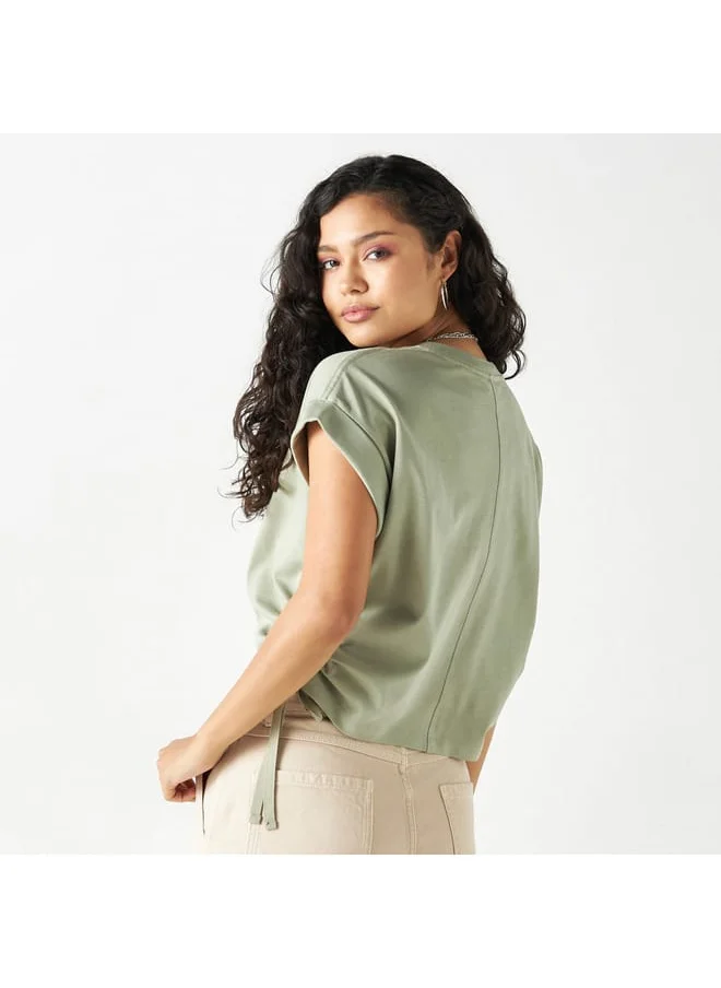 لي كوبر Lee Cooper T-shirt with Extended Sleeves and Ruched Detail