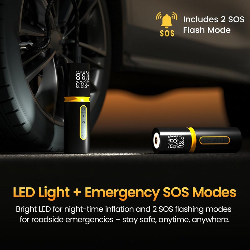 Portronics فاي 5.0 لايت، مضخة هواء محمولة 12 فولت، مضخة إطارات سلكية، 150 PSI، تضخيم سريع، شاشة LED رقمية، سلك طاقة بطول 3 أمتار، كشف ضغط وإيقاف تلقائي، ضوء LED، للسيارة، الدراجة، كرات الرياضة - Image 5
