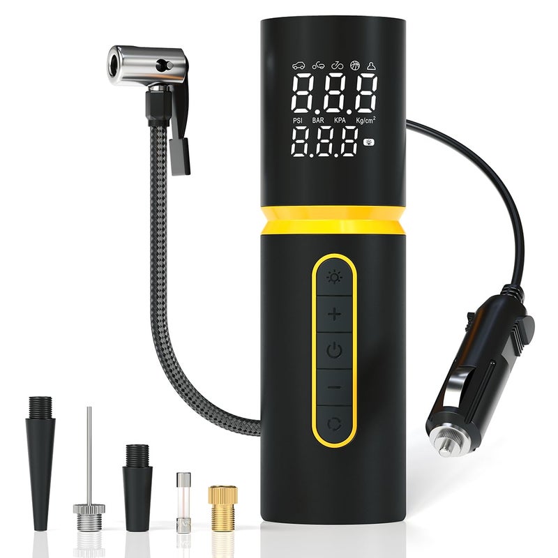 Portronics فاي 5.0 لايت، مضخة هواء محمولة 12 فولت، مضخة إطارات سلكية، 150 PSI، تضخيم سريع، شاشة LED رقمية، سلك طاقة بطول 3 أمتار، كشف ضغط وإيقاف تلقائي، ضوء LED، للسيارة، الدراجة، كرات الرياضة - Image 1