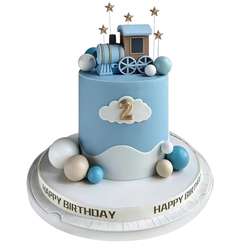 Zafena 18PCS Train Cake Toppers Balls Cake Decorations with Star Cake Toppers for Boy Girl Baby Shower Train Theme Birthday Party Decorations Blue - Image 1
