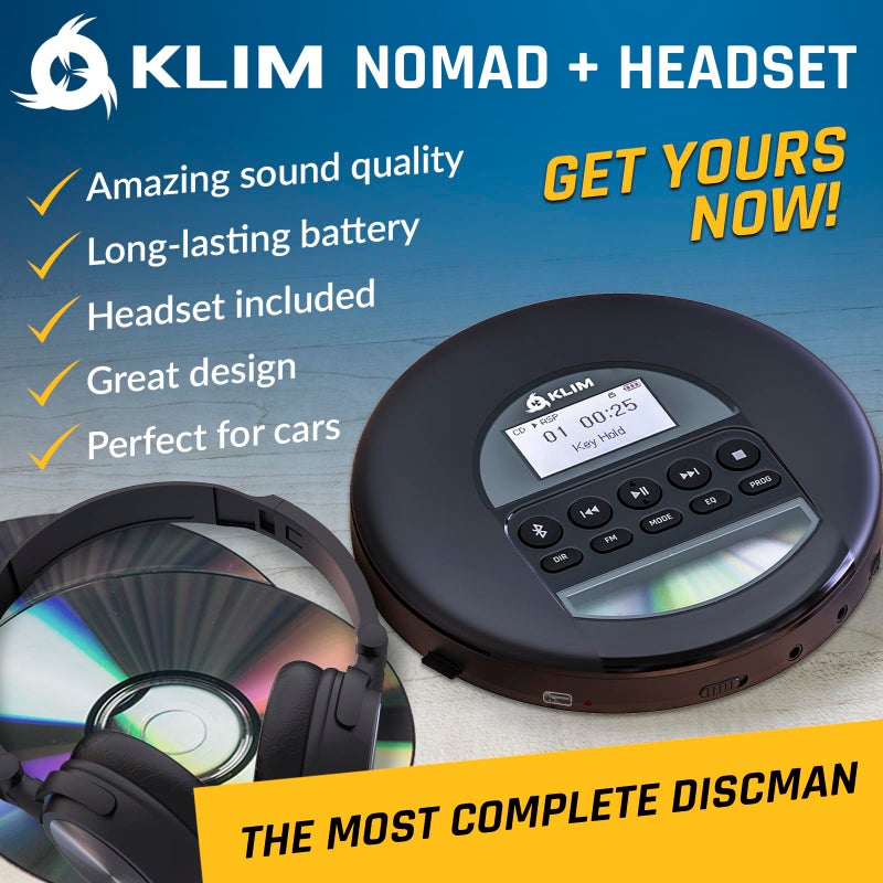 KLIM Nomad with Headset - New Version - Portable CD Player Walkman with Long-Lasting Battery - Radio FM - Compatible MP3 CD Player Portable - TF Card Radio FM Bluetooth - Ideal for Cars - Black - Image 2