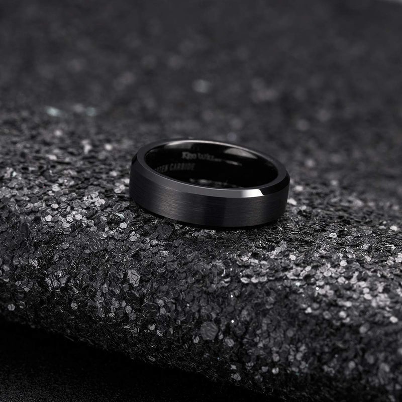 King Will 6mm Men's Black Wedding Ring - Brushed Matte Surface, Beveled Polished Edge, Comfort Fit Size 7 - Image 2