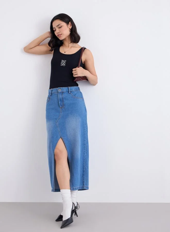 ستايلي Styli Black Embroidered Ribbed Bodysuit