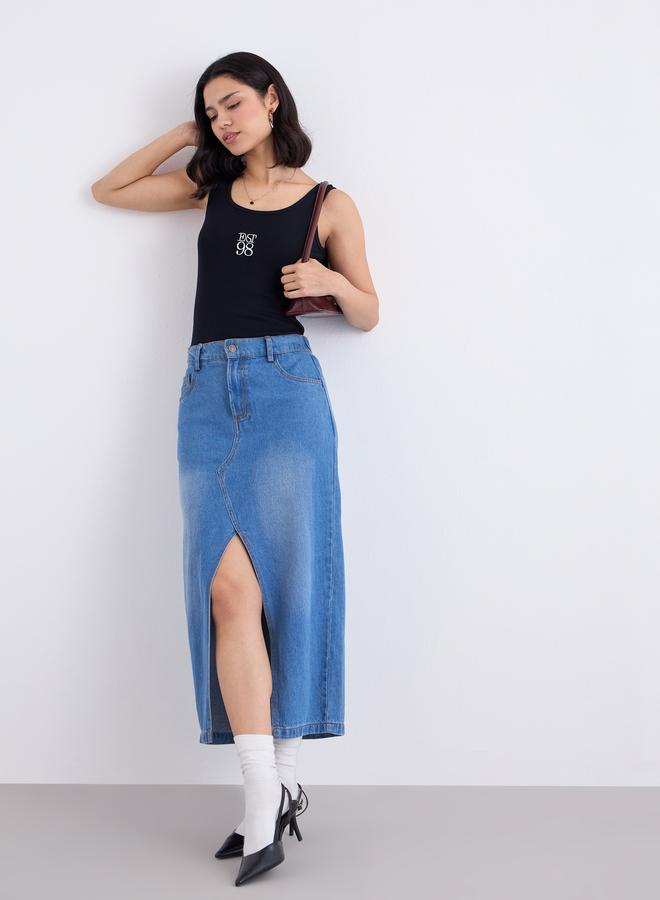 Styli Black Embroidered Ribbed Bodysuit - Image 2