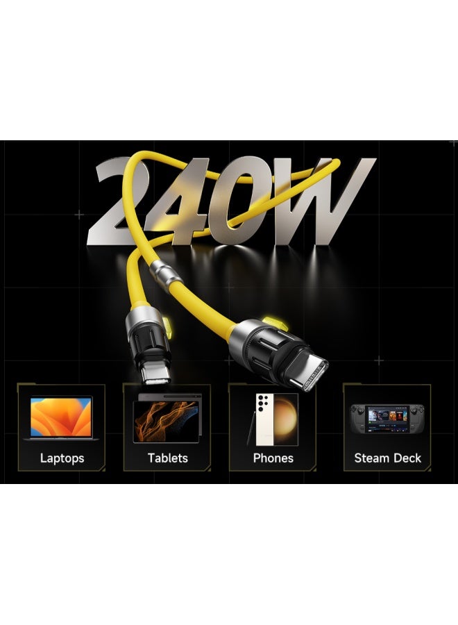 شارج كابل بيانات  SL106 Phantom من مادة السيليكون من النوع C إلى C 240W PD سريع لشحن iPhone، تصميم موصل Cyberpunk مصمم ليدوم طويلاً، وتوافق متعدد الأجهزة مع خسارة منخفضة للغاية - Image 5