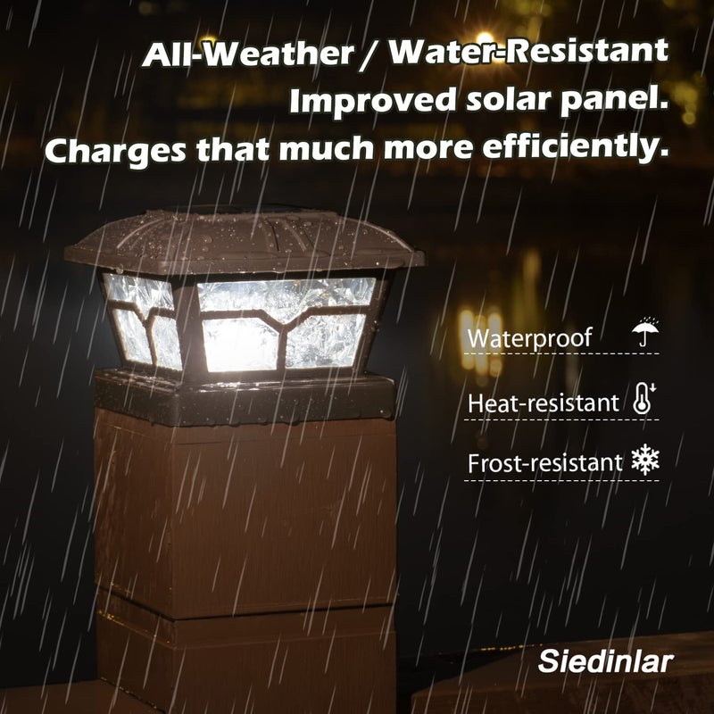 SIEDiNLAR SIEDiNLAR Solar Post Cap Lights Outdoor 2 Color Modes 8 LEDs for 4x4 5x5 6x6 Posts Fence Deck Patio Decoration Warm White & Cool White Lighting Brown (4 Pack)  - Image 5