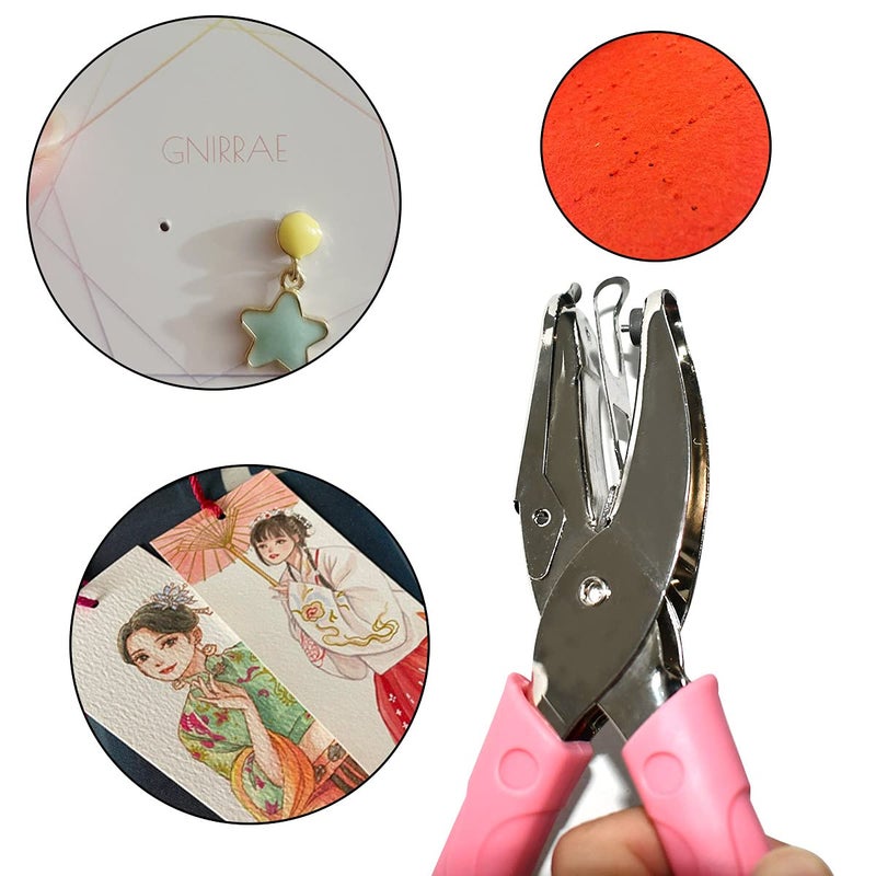 yuntop Handheld Hole Paper Punch Puncher for Craft Paper Tags Clothing Ticket DIY Scrapbook Tool, with Pink Soft Handheld Grip (Small Circle 1/16 inch) - Image 3