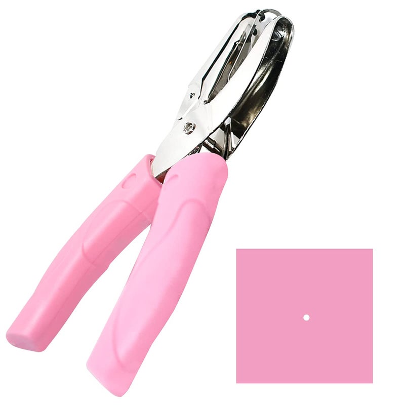 yuntop Handheld Hole Paper Punch Puncher for Craft Paper Tags Clothing Ticket DIY Scrapbook Tool, with Pink Soft Handheld Grip (Small Circle 1/16 inch) - Image 1
