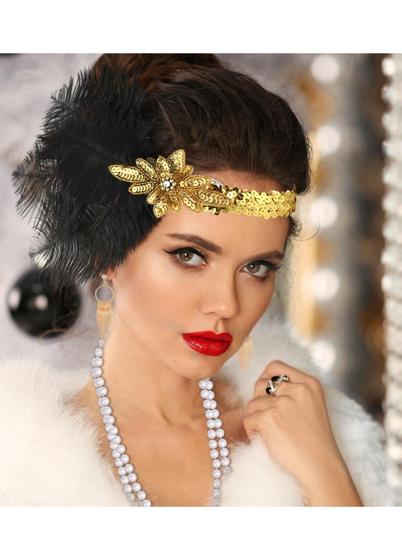 Party Dress Up Set, 1920s Flapper Accessories Set for Women, Fancy Dress Party Accessories with Flapper Headband Long Gloves Pearl Necklace, Great Gatsby Theme Party Accessories (A3) - Image 2
