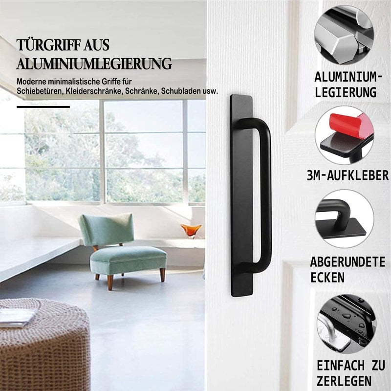 DHVSAM Adhesive Cabinet Handles SelfStick Instant Cabinet Handles Alloy No Drilling Push Pull Handles Helper for Kitchen Cabinet Drawer Window Sliding Closet Black 2 Pcs - Image 3