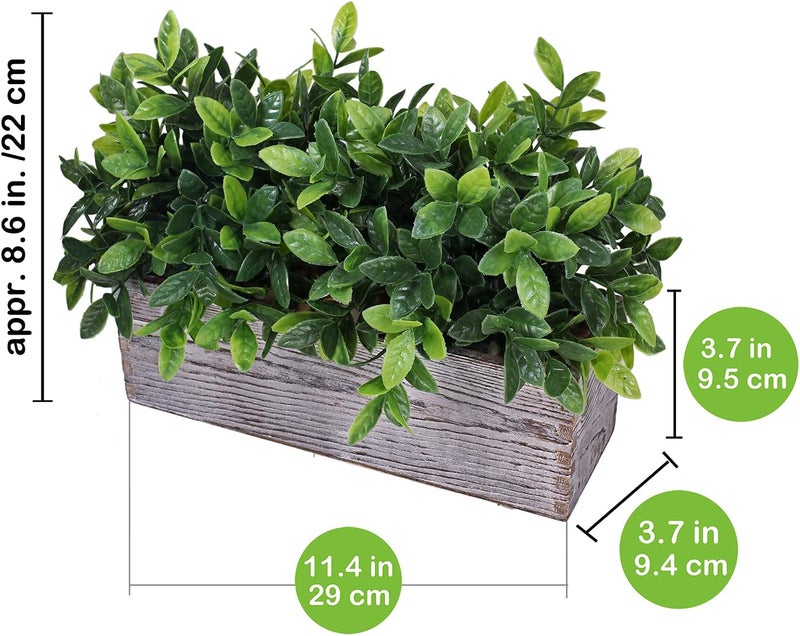 Winlyn Artificial Eucalyptus Plant in Rustic Rectangular Wooden Planter Box Faux Potted Herb Plant Greenery Arrangement for Farmhouse Indoor Wedding Table Centerpiece Mantel Shelf Kitchen Decor - Image 3